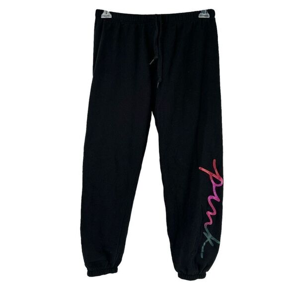 Victorias Secret PINK Shine Classic Sweatpants Rainbow Script Joggers Size M - Picture 1 of 6